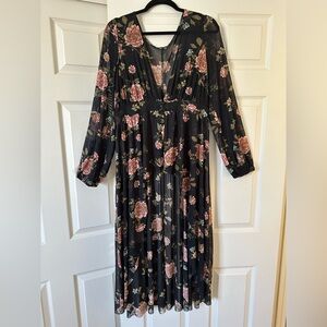 Sheer Floral Black Dress